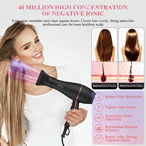WADODO Ionic Hair Dryer, 2200W Professional Blow Dryer Fast Drying Travel AC Motor Constant Temperature Low Noise Ion Dryers Curly Care Hairdryer Blowdryer for Women Men