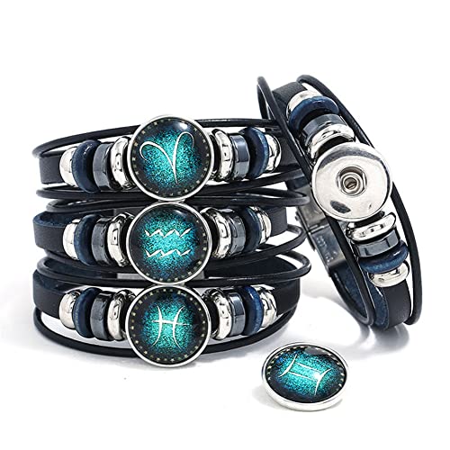 Constellation Zodiac Capricorn Bracelet Handmade Woven Multilayer Zodiac Sign Leather Wrap Bracelet Wristband for Women Men Jewelry Gift 2Pcs Set
