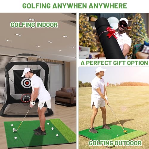 MyVoice Golf Hitting Mat - Pro 5x4ft | Premium Indoor/Outdoor Training Mat for Chipping, Swing, Driving | 2 Grass Turf Options, Thickened Design (21/45mm) | High-Elastic, Non-Slip Base