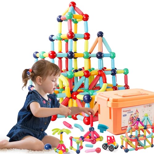 Titrot Magnetic Blocks Kids Toys, Large Magnetic Building Sticks STEM Educational Sensory Toy Preschool Learning Montessori Toys for Toddlers Boys Girls Ages 3-8 with 1 Car