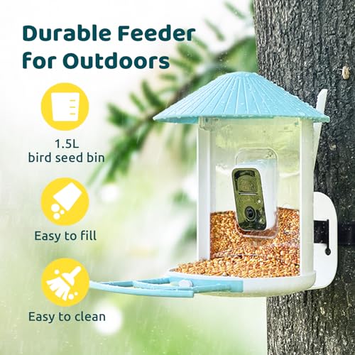 NETVUE Birdfy AI Smart Bird Feeder with Camera, AI Auto Capture Each Bird Come & Identify 6000+ Bird Species, Cloud Store Bird Videos & Birdwatching On Live, Ideal Gift for Bird Lover (Blue)
