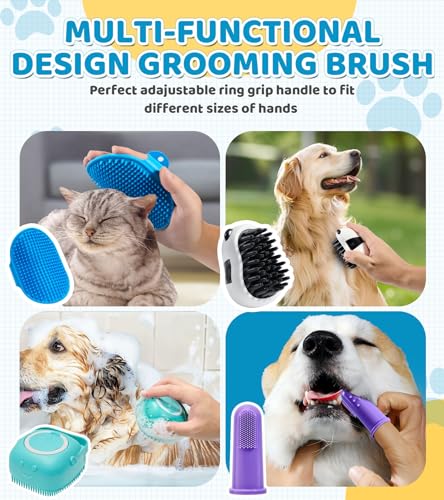 ROBATUN Dog Bath Brush Pet Massage Shampoo Brush Dog Scrubber for Bath Dog Washing Brush Scrubber Pet Bath Massage Brush with Soft Silicone Bristles for Puppy Dog Cat Grooming Cleaning Blue