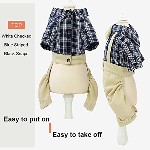 Pet Clothes Dog Shirts Classic Plaid Striped Overall Jumpsuit, Gentle Puppy Wedding Birthday Western Onesies Apparel, Fashion Daily Outfit with Bowtie for Dogs and Cats (X-Small, Khaki)