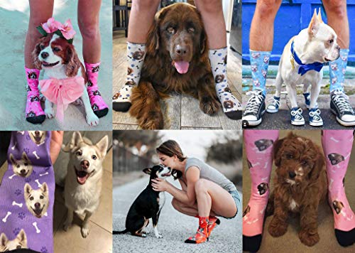 Custom Socks with Faces, Personalized Photo Socks Pet Face Printed Picture Socks Dark Blue Change Size Face Crew Socks for Men Women Friends Father's Day Christmas Birthday