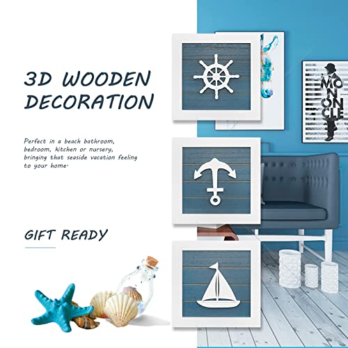 Framed Set of 3 Seashells and Starfish Coastal 3D Wall Art,Ocean Inspired Beach Decorations Beach Wall Decor for Bathroom or Coastal Bedroom (Cape Cod)