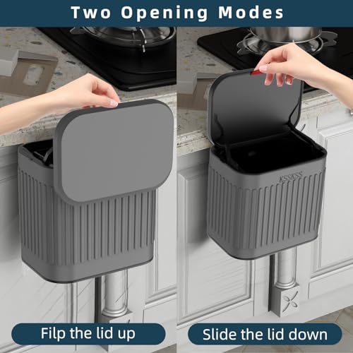 KSSKSS 1.05 Gallon Kitchen Compost Bin for Counter Top or Under Sink, Inner Bucket,Stainless Steel Hanging Small Trash Can with Lid for Kitchen/Cupboard/RV (Matt Black)