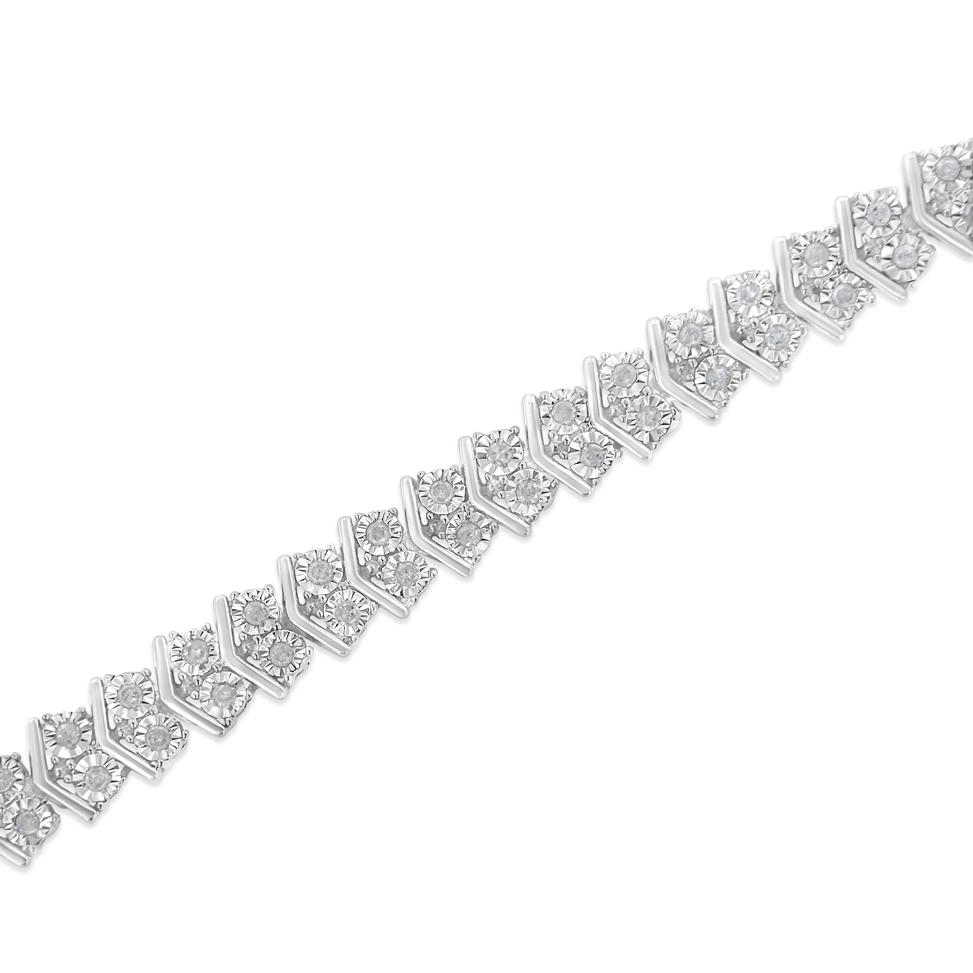 .925 Sterling Silver 1.0 Cttw Chevron 2 Stone Arrow Link Tennis Bracelet (I-J Color, I3 Clarity) - 7â€