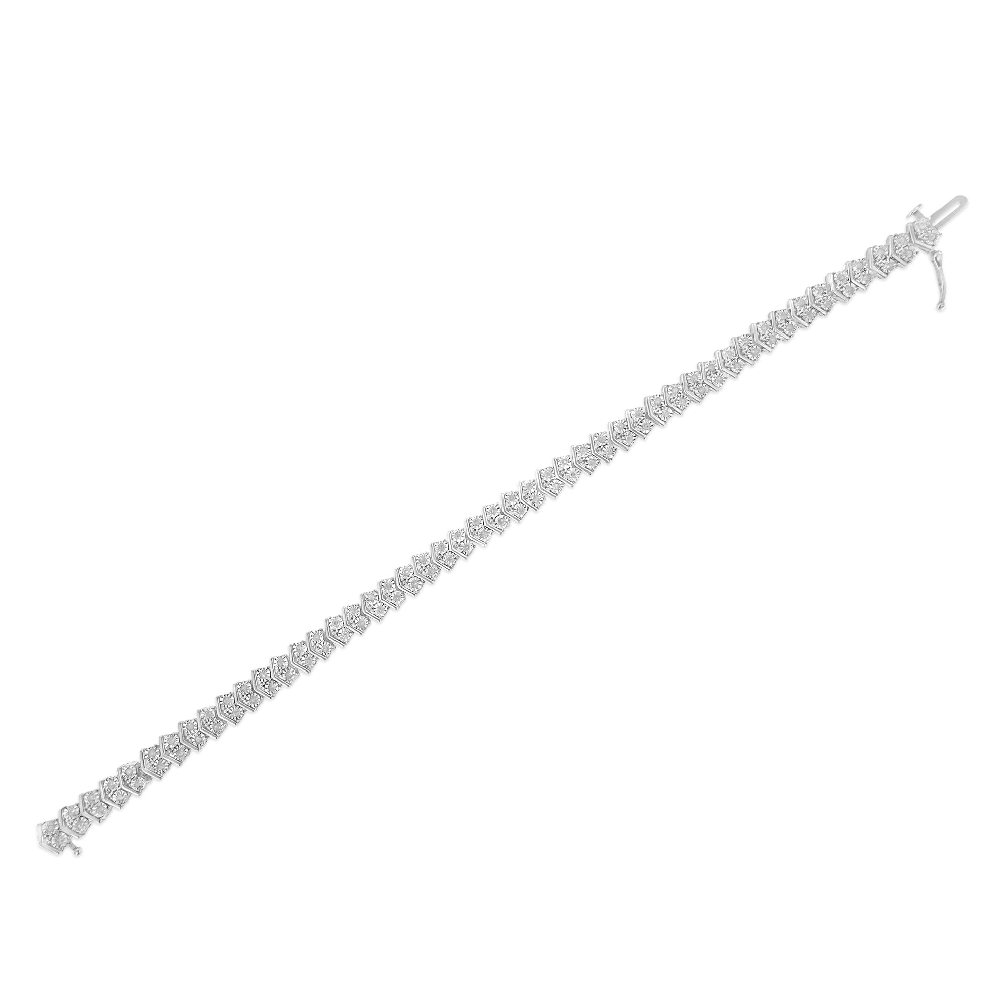 .925 Sterling Silver 1.0 Cttw Chevron 2 Stone Arrow Link Tennis Bracelet (I-J Color, I3 Clarity) - 7â€