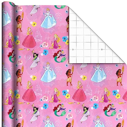 Hallmark Disney Princess and Frozen Wrapping Paper with Cutlines on Reverse (3 Rolls: 60 Square Feet Total) for Birthdays, Christmas, Valentine's Day