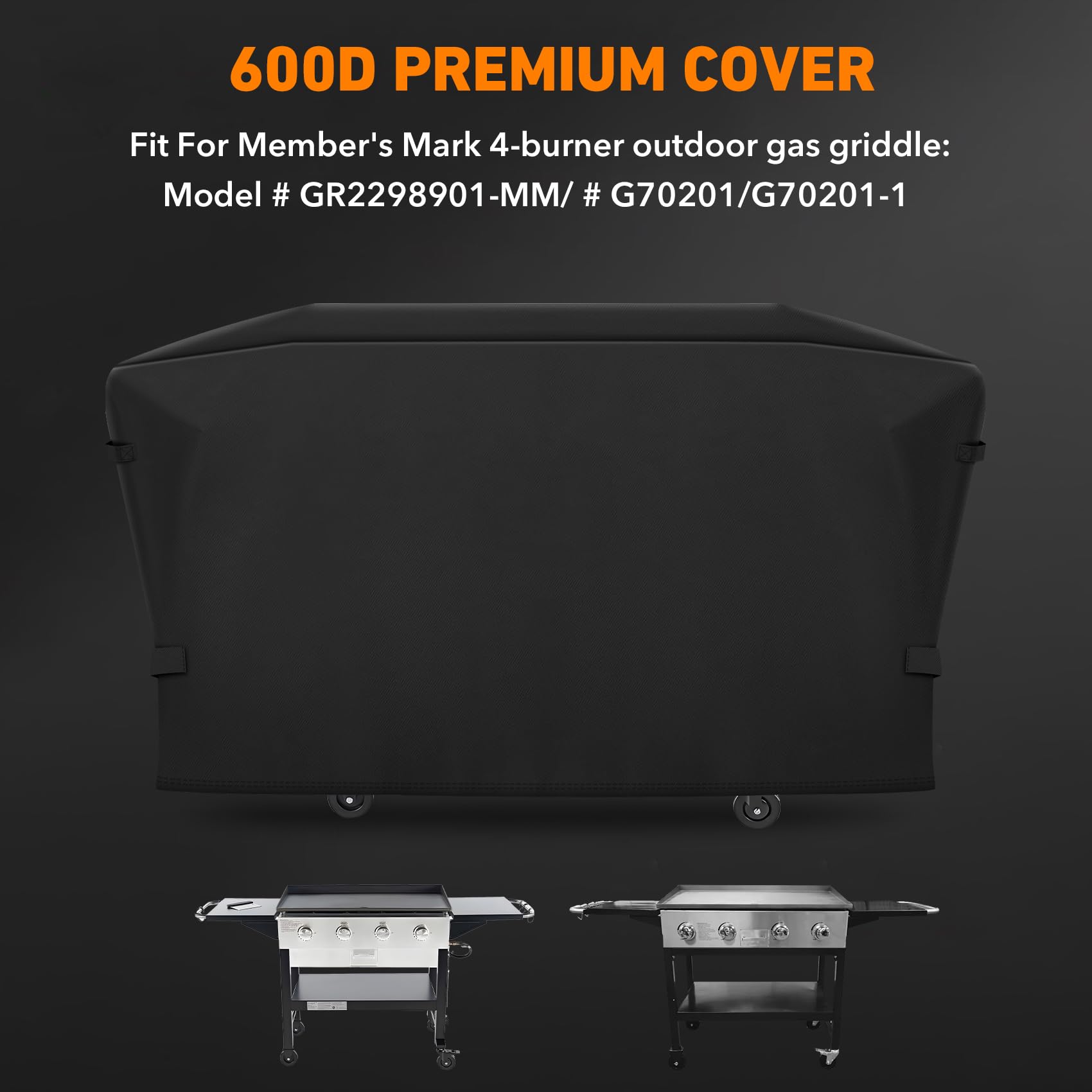 Heavy Duty 600D Polyester Cover Compatible with Members Mark 4-Burner Outdoor Flat Top Gas Griddle, 600D Heavy Duty Waterproof for Member's Mark 36 Inch Griddle Replacement Cover