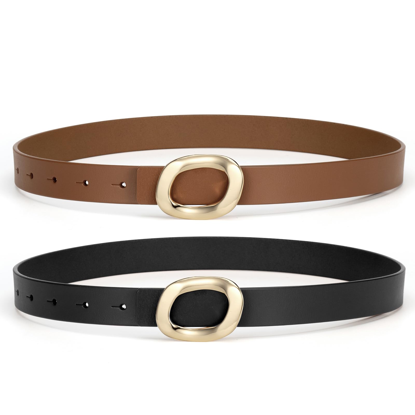 YooAi Womens Belt Leather Skinny Thin Waist Belt with Gold Oval Buckle for Dress Pants Black+Brown 95