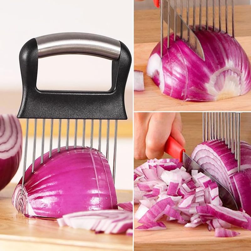 2026 Upgraded Onion Holder for Slicing, New Stainless Steel Onion Slice Holder Lemon Slicer Vegetable Cutter, Kitchen Chopper Slicing Assistant Tool for Meat, Onion, Potato, Tomato (1 Pack)