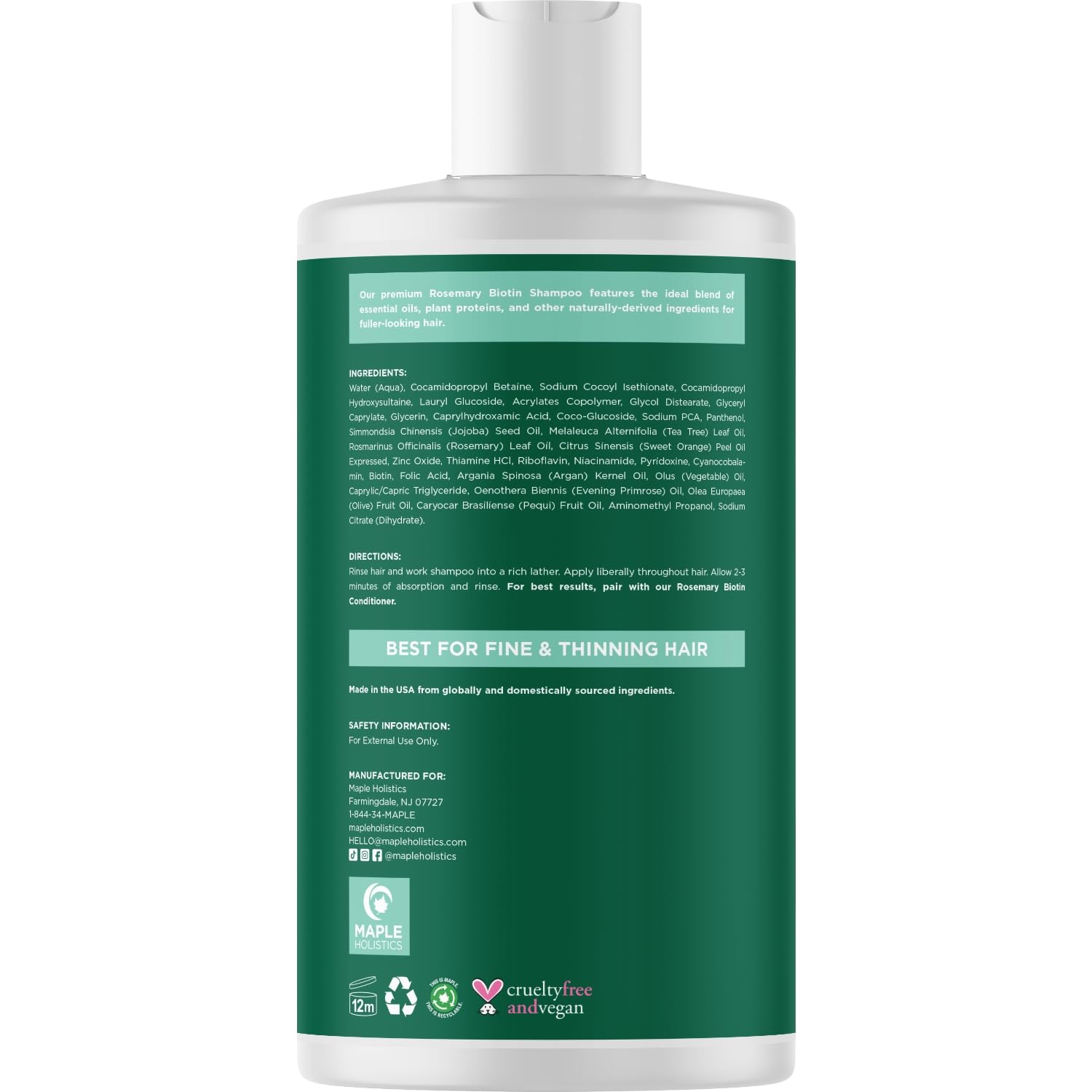 Volumizing Biotin and Rosemary Shampoo - Vegan Rosemary Biotin Shampoo for Thinning Hair for Women and Men with Nourishing B Vitamins & Tea Tree Oil - Paraben Silicone & Sulfate Free (16 Fl Oz)