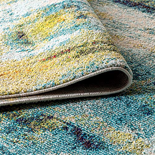 JONATHAN Y Modern Abstract Waterfall Blue/Cream Runner Rug, 2x8, Contemporary POP, Transitional, Easy-Cleaning for Living Room, Bedroom, Kitchen, Pet Friendly, Non-Shedding (CTP100A-28)