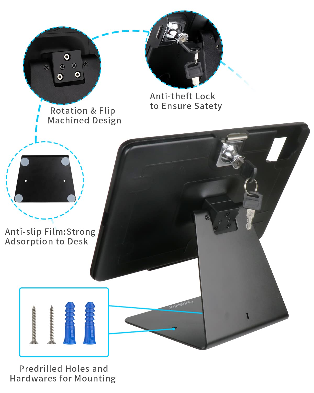 CarrieCathy Desktop Anti-Theft Security Kiosk POS Stand Holder Enclosure for 2025 iPad 11" (A16) 11th / 10.9" 2022 iPad 10th, Flip & Rotate