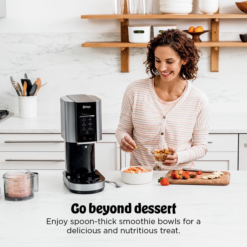 Ninja NC301 CREAMi Ice Cream Maker, for Gelato, Mix-ins, Milkshakes, Sorbet, Smoothie Bowls & More, 7 One-Touch Programs, with (2) Pint Containers & Lids, Compact Size, Perfect for Kids, Silver