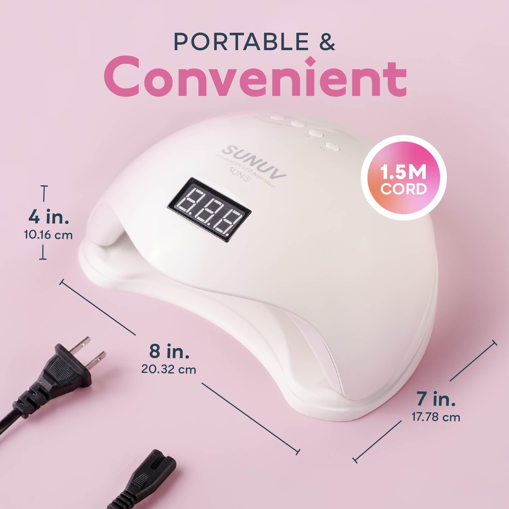 SUNUV UV Light for Nails, 48W UV LED Nail Lamp with 4 Timer Settings, Compatible with All Gel Polish, Auto Sensor LCD Display Removable Base, SUN5