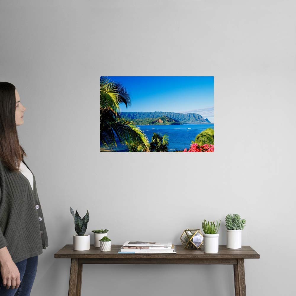 CANVAS ON DEMAND Hawaii, Kauai, Hanalei Bay, Bali Hai, Wall Decal, Palm Tree Artwork