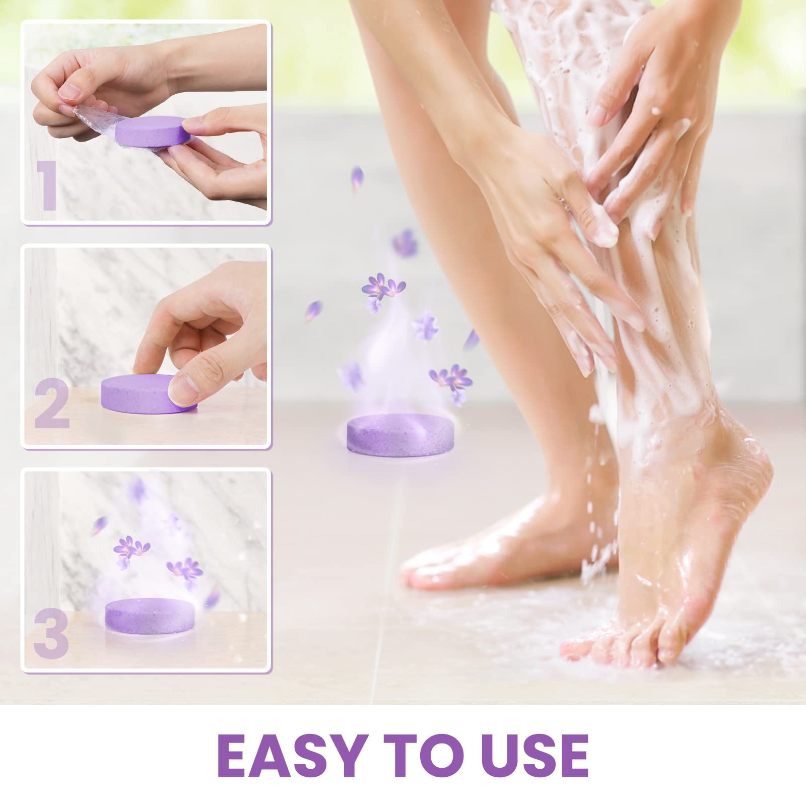 CalmNFiz Shower Steamers 8 Scents - Shower & Bath Bombs with Organic & Natural Fragrances for Teens and Adults - Birthday, Valentine's Day Gift for Women Who Have Everything(Purple)