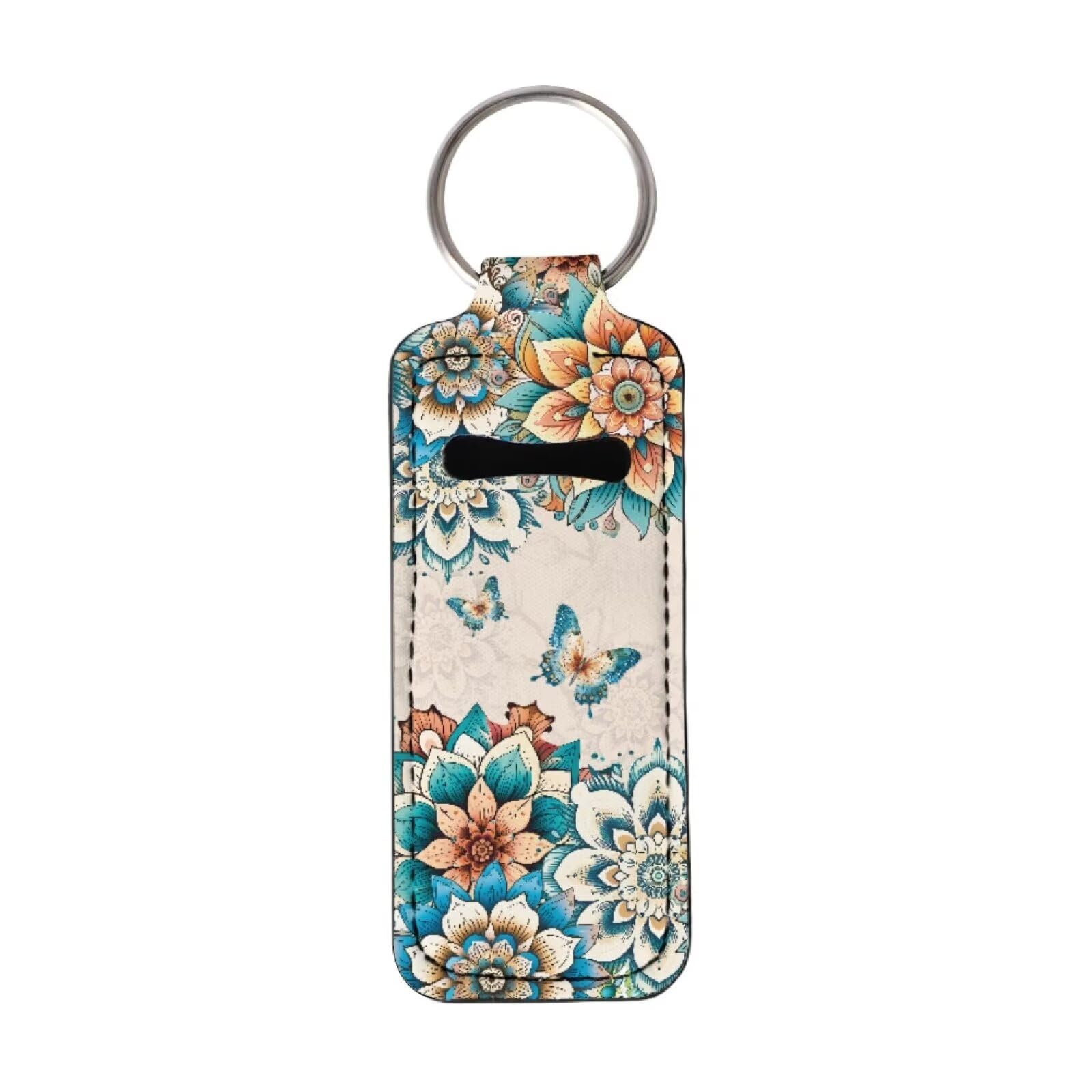 Suobstales Boho Butterfly Print Chapstick Holder Neoprene Keychains Lipstick Holder Lipstick Case Cover Portable Balm Holders Pouch