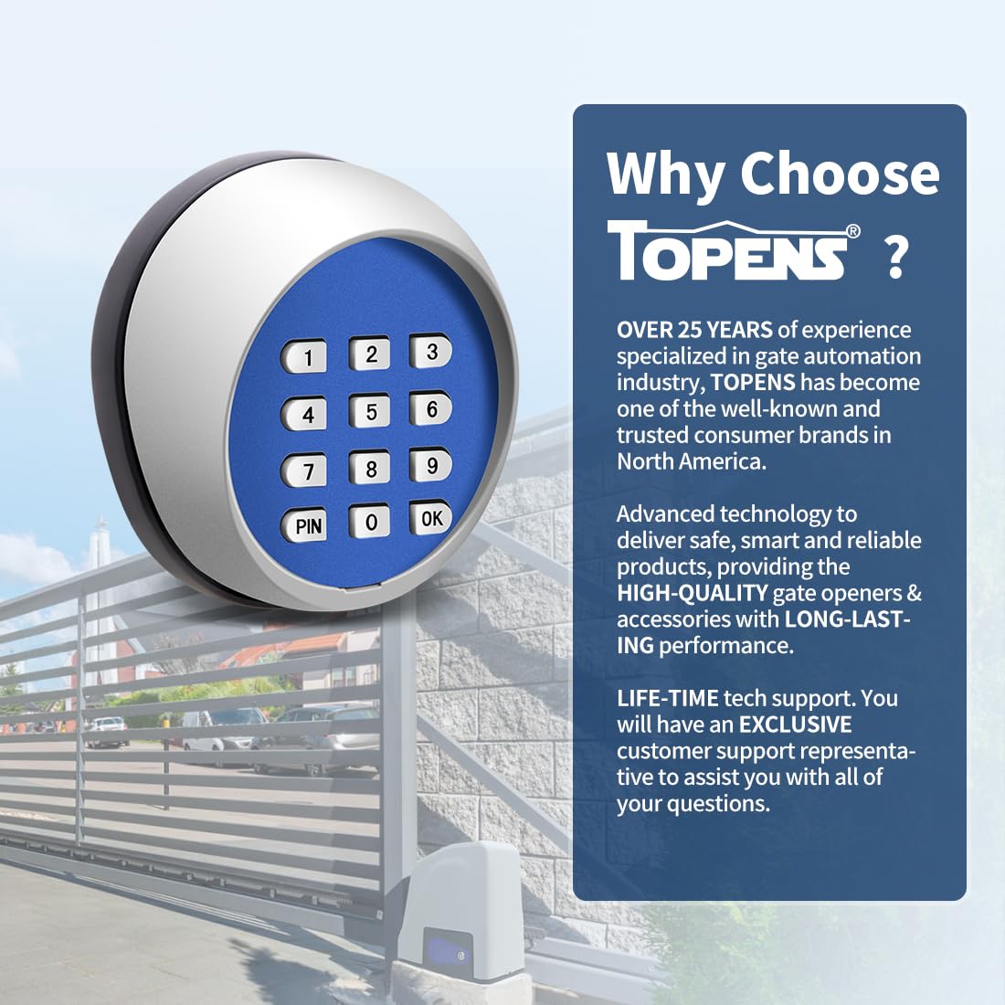 TOPENS TKP3 Wireless Keypad Keyless Entry Keypad Digital Code Panel Security Control for Automatic Swing Sliding Gate Opener Garage Door Opener, Remote Operator Accessory for Outdoor Use
