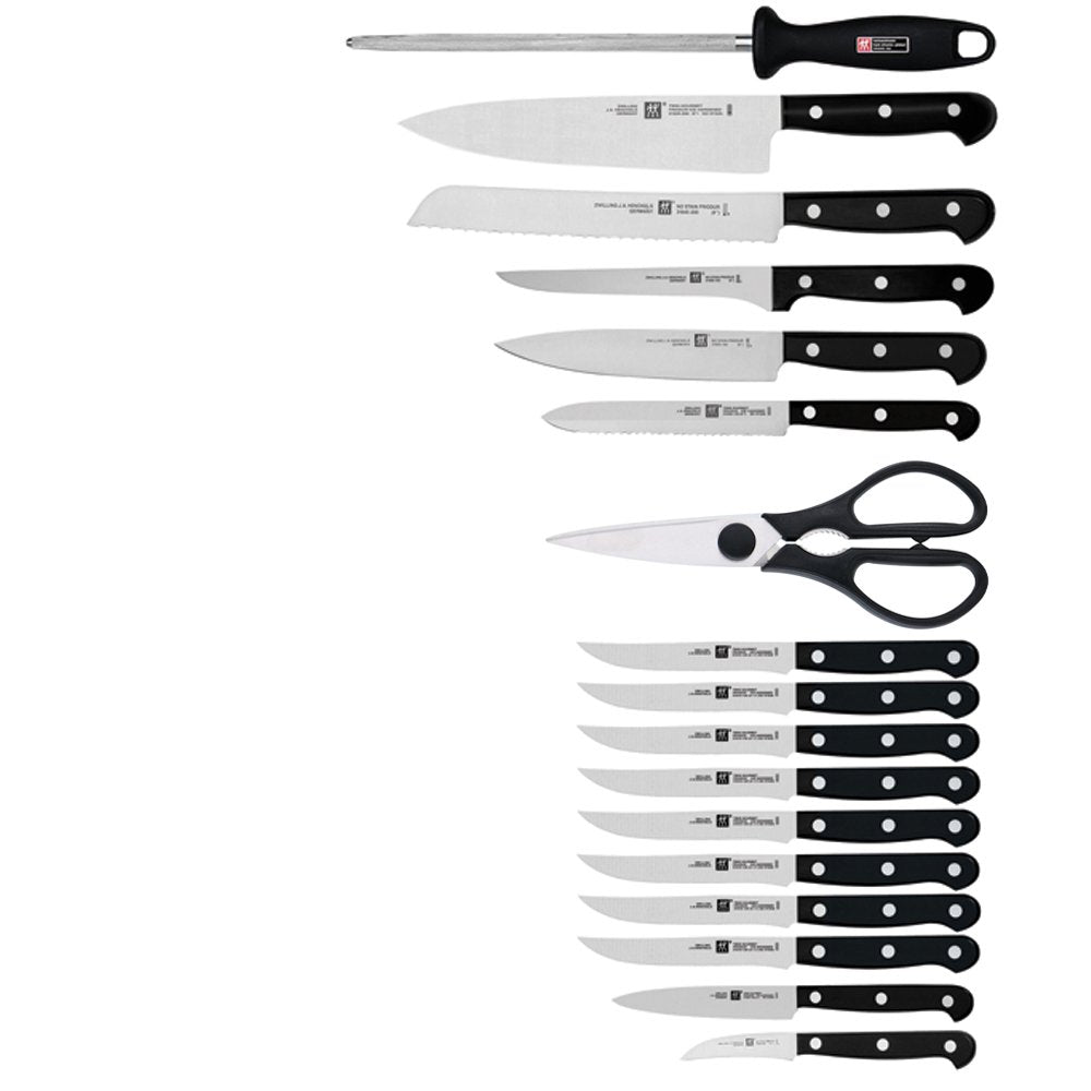 ZWILLING Twin Gourmet Classic 18-pc Knife Block Set, German Stainless Steel, 3 Rivet Handle, No-Stain, Includes Shears Honing Steel, Made in Spain