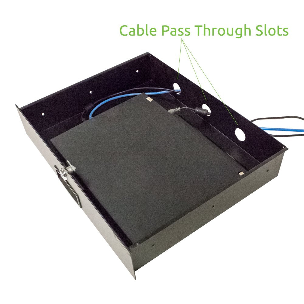 NavePoint Rack Mount Drawer for 19-Inch Server Cabinet Case Or DJ with Lock and Key 1U Black