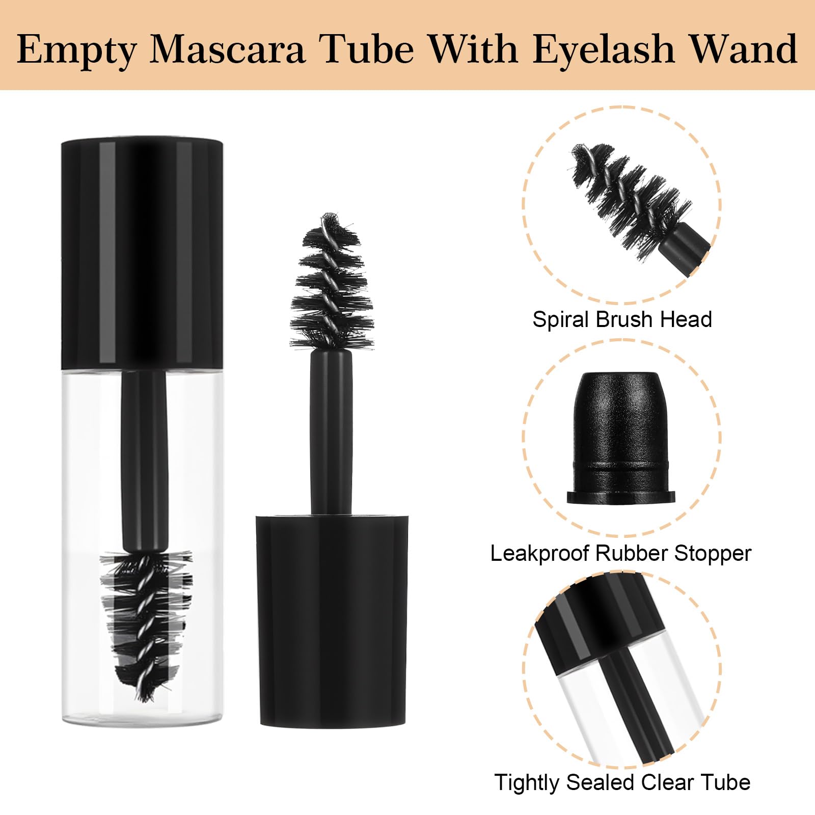 JIEYAO 27Pcs Empty Mascara Tube with Eyelash Wand, 3ml Mini Empty Mascara Bottles Mini Eyelash Cream Container Travel Containers Eyelashes Growth packing Tube for Home and Travel