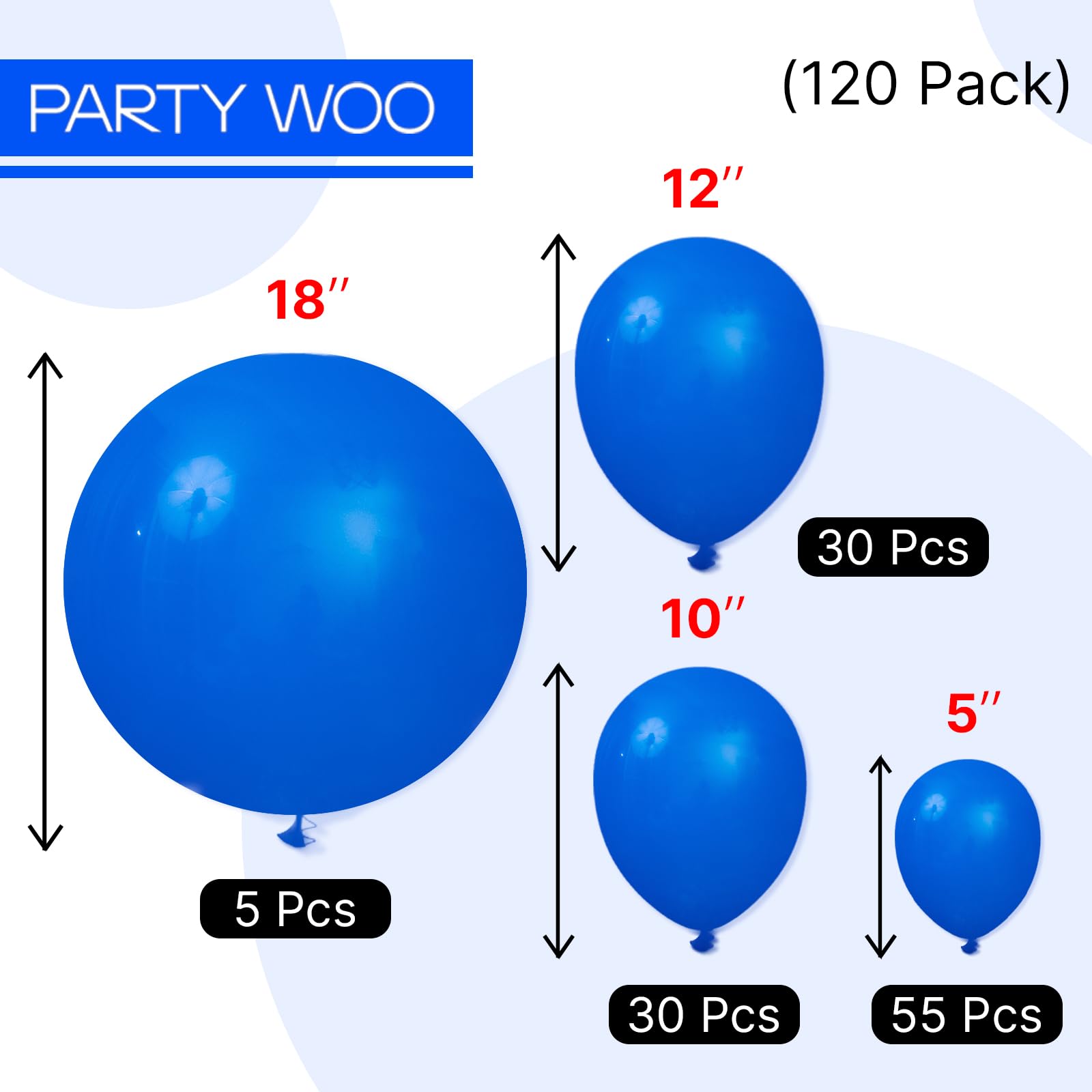 PartyWoo Royal Blue Balloons 120 pcs Different Sizes of 18 12 10 5 Inch Matte Balloon Arch Kit Garland for Graduation Independence Day Baby Shower Birthday Party Decorations Blue-Y5