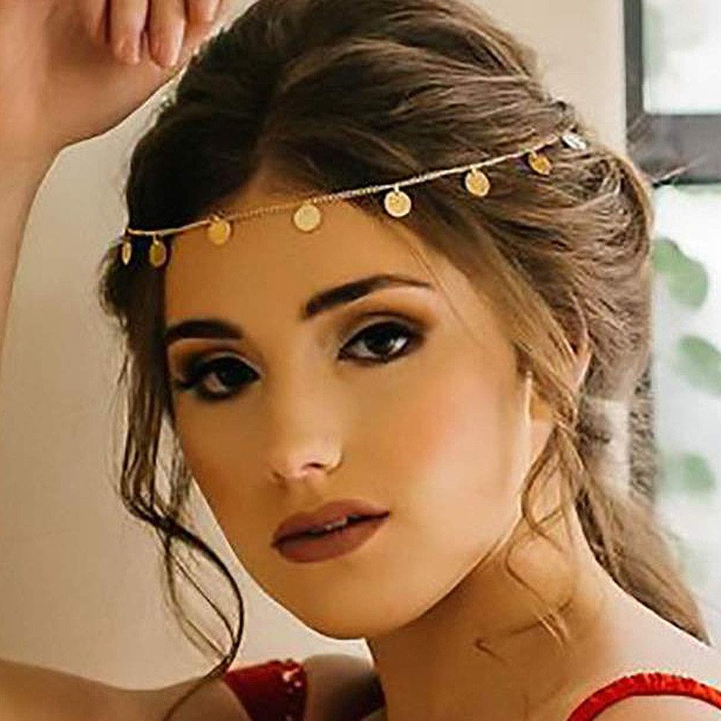 A&c Boho Coin Hair Chain Gold Tassel Pendant Headchain Egyptian Headpiece Festival Wedding Prom Party Opera Dinner Tea Parties for Women and Girls
