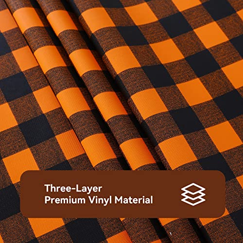 Romanstile Rectangle Vinyl PVC Tablecloth, 100% Waterproof Buffalo Plaid Plastic Table Cloth, Oil Proof Heavy Duty Wipeable Table Covers for Dining/Camping/Picnic/Outdoor - 54 x 78, Orange and White