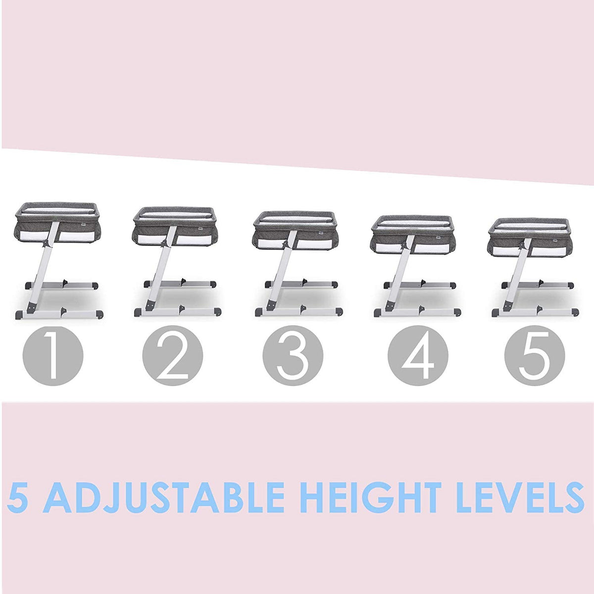 Simmons Kids By The Bed City Sleeper Bassinet for Twins - Adjustable Height Portable Crib with Wheels & Airflow Mesh, Grey Tweed