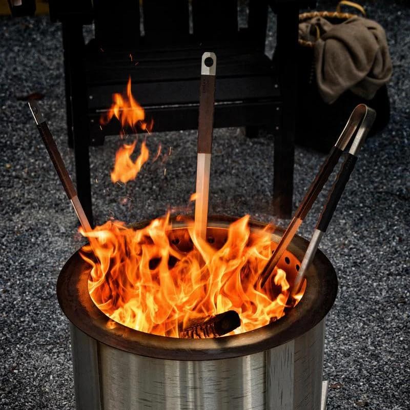 Breeo Grilling Tools Set - Tongs, Spatula, & Fork - Stainless Steel Grilling Accessories - Grill Tools, Griddle & BBQ Accessories for Live-Fire Cooking & Backyard BBQ (Grill Set - Long, 24")