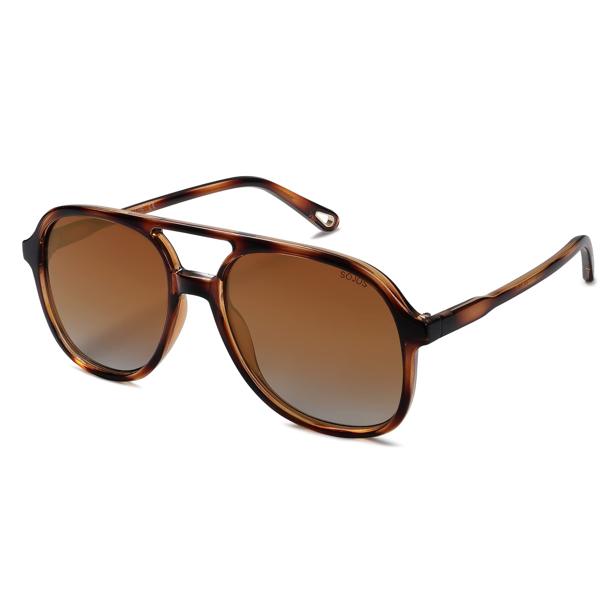 SOJOS Retro Polarized Aviator Sunglasses Womens Mens Classic 70s Vintage Trendy Square Aviators SJ2174, Amber Brown Tortoise/Brown
