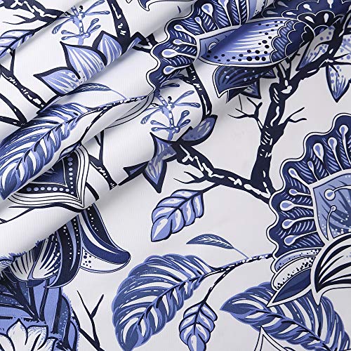 Lush Decor, Blue Cynthia Jacobean Darkening Window Curtains Set for Living, Dining Room, Bedroom, 63" L Panel Pair