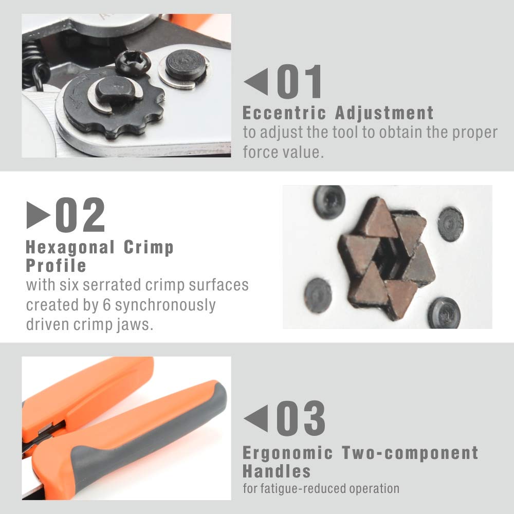 iCrimp Wire Ferrule Crimping Tool, Hexagonal Crimp Profile, Self-adjusting Wire End-sleeves Crimper for AWG23-10 Insulated Terminal & Non-insulated Ferrule
