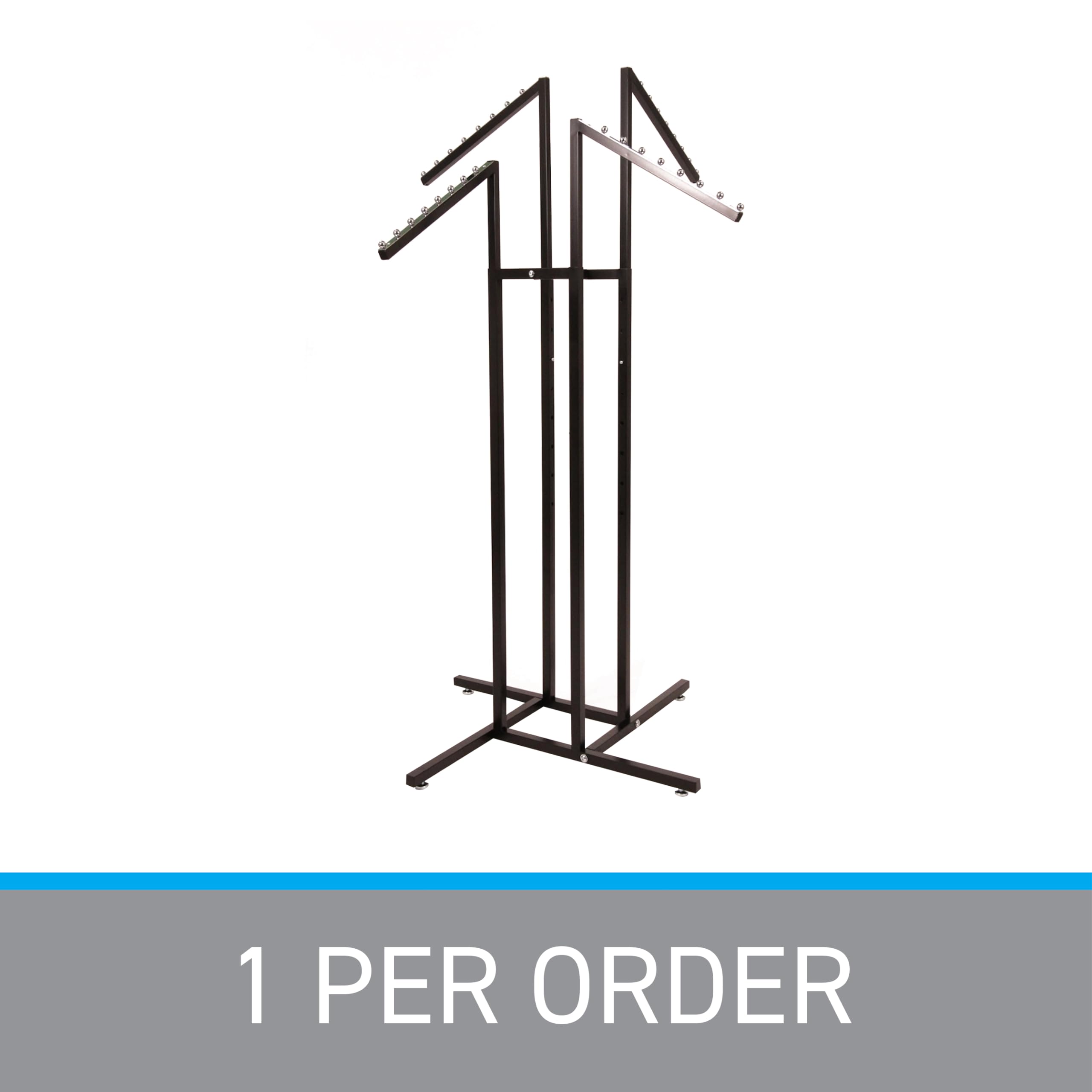 SSWBasics Black 4 Way Adjustable Clothing Rack with Slanted Arms - Retail Clothing Rack Display - Adjustable Height Arms from 48" to 72" Perfect for Clothing Stores