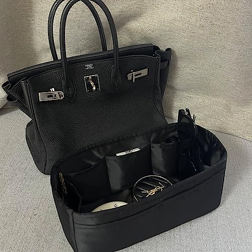 KINGS IN BAG BK35 Bag Organizer Insert, Purse Dividers with Satin, Handbag Insert Compatible with Hermes Birkin 35 Bags, Multiple Pockets Capacity (Rouge H, Birkin35)