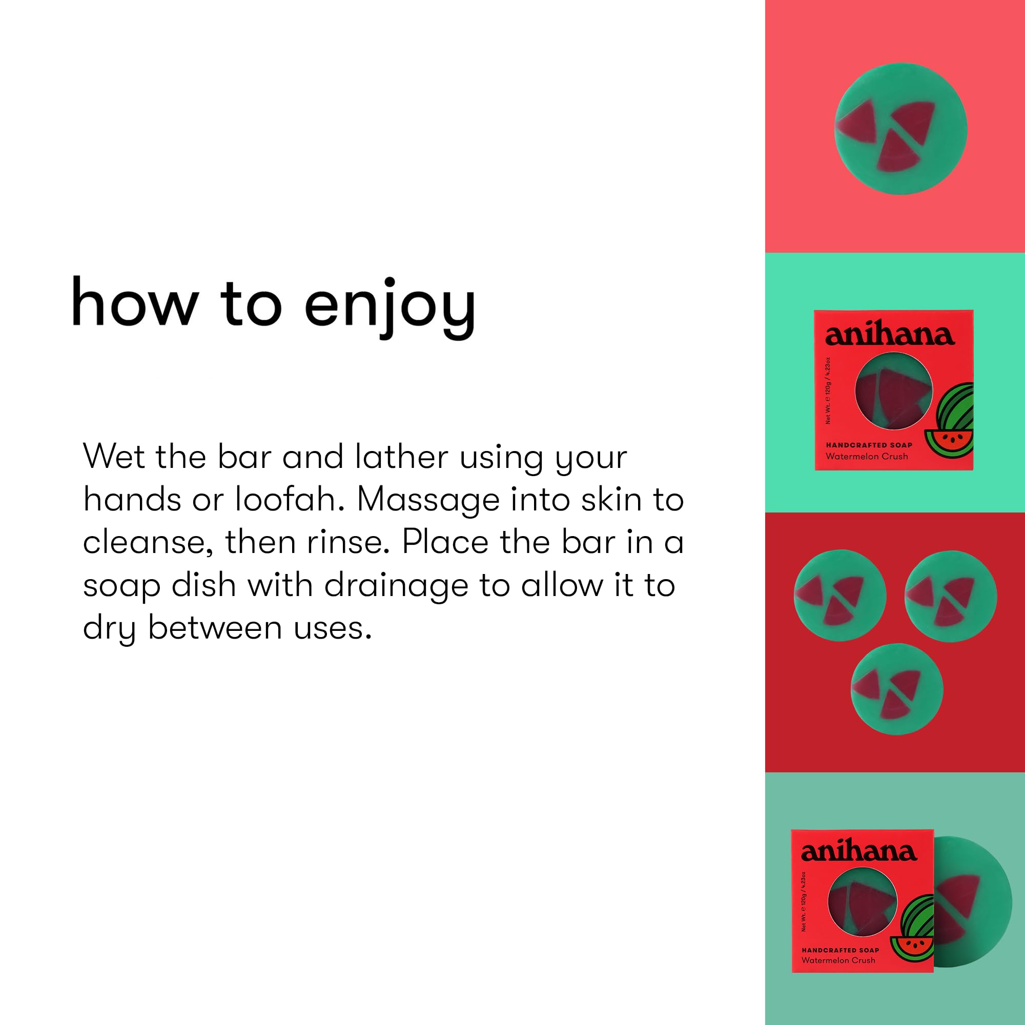 ANIHANA Handcrafted Soap 3 Pack with Coconut Oil, Gentle Cleansing Paraben Free Cruelty Free Refreshing Watermelon Crush Scent 4.23 oz each