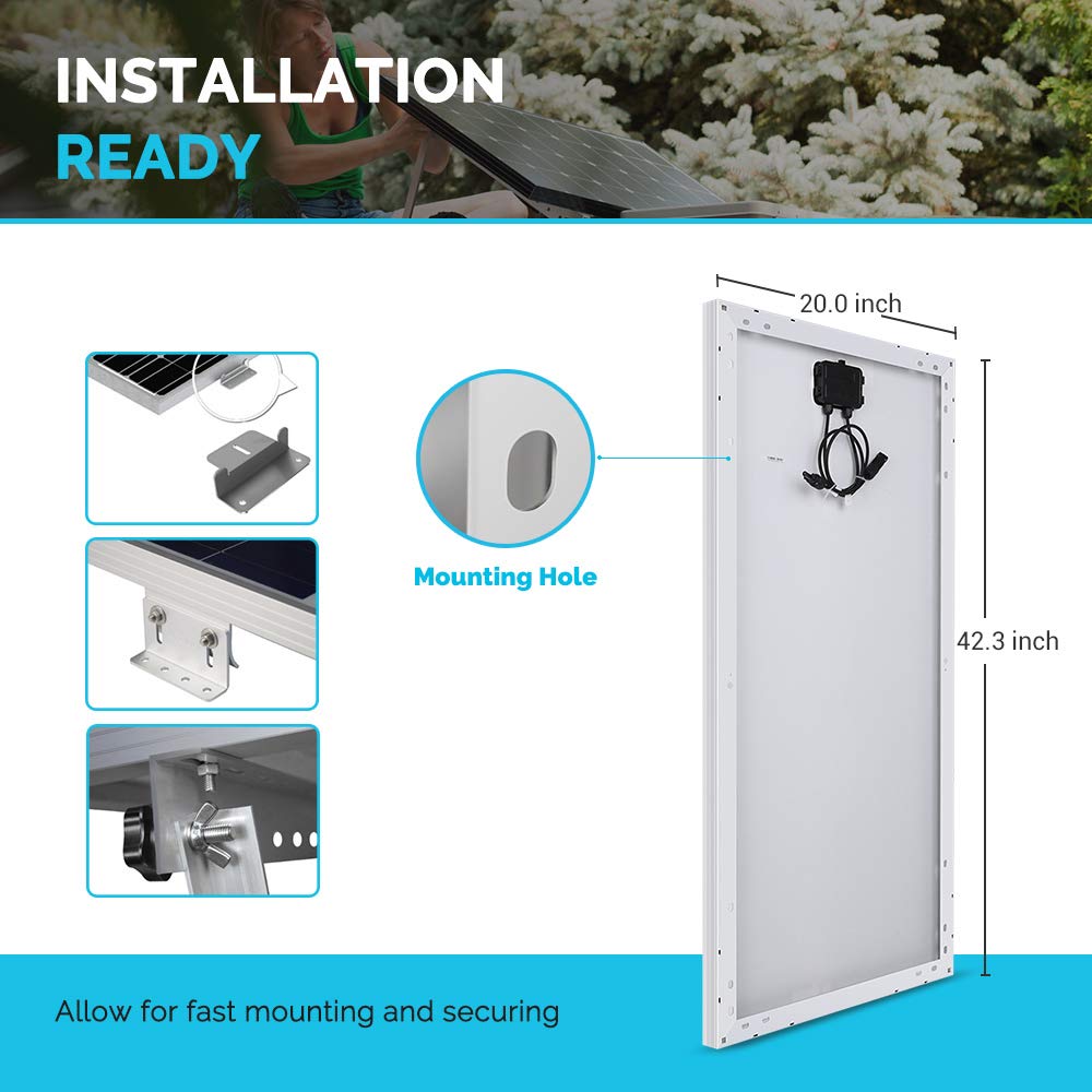 Renogy Solar Panel 100 Watt 12 Volt, High-Efficiency Monocrystalline PV Module Power Charger for RV Marine Rooftop Farm Battery and Other Off-Grid Applications, RNG-100D-SS, Single 100W