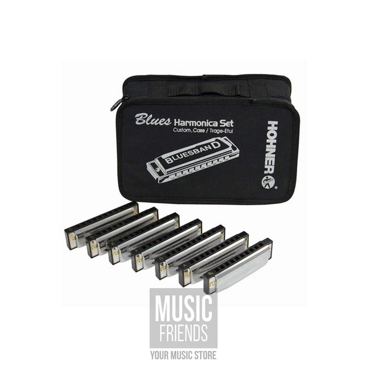 Hohner Accordions 1501/7 Bluesband Harmonica 7-Piece Set with Carrying Case, Chrome