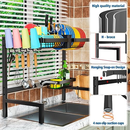 SNSLXH 2-Tier Over The Sink Dish Drying Rack, Kitchen Large Dish Drying Rack Over The Sink, Suitable for Most Sinks, Effective Dish Drying, Kitchen Drying Rack(24.8"-35.4")