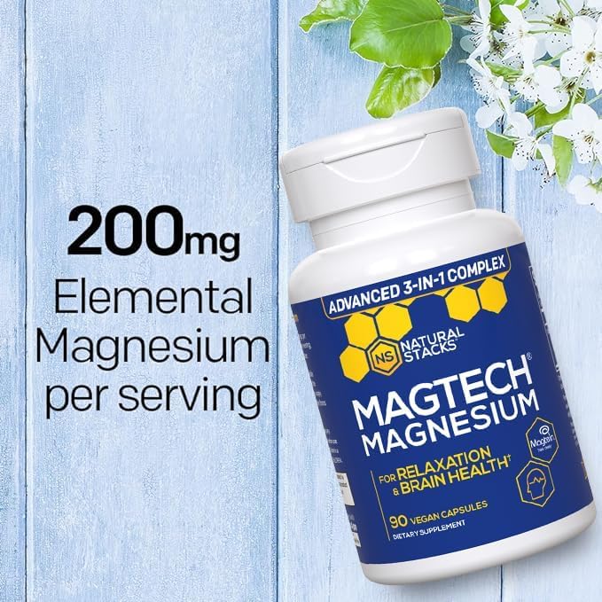 MagTech Magnesium Supplement - Chelated Magnesium Complex - 3 Forms of Magnesium: Magtein Magnesium L-Threonate, Glycinate & Taurate - Supports Relaxation & Brain Health*, 90 Magnesium Capsules