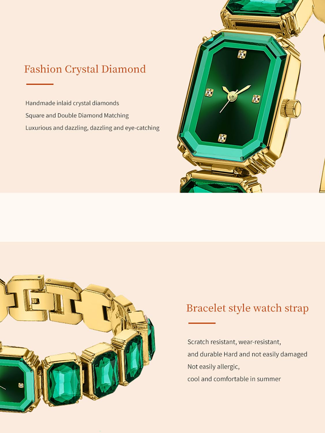BESTKANG Luxury Crystal Bangle Watch Ladies' Fashion Waterproof Watch (Green)