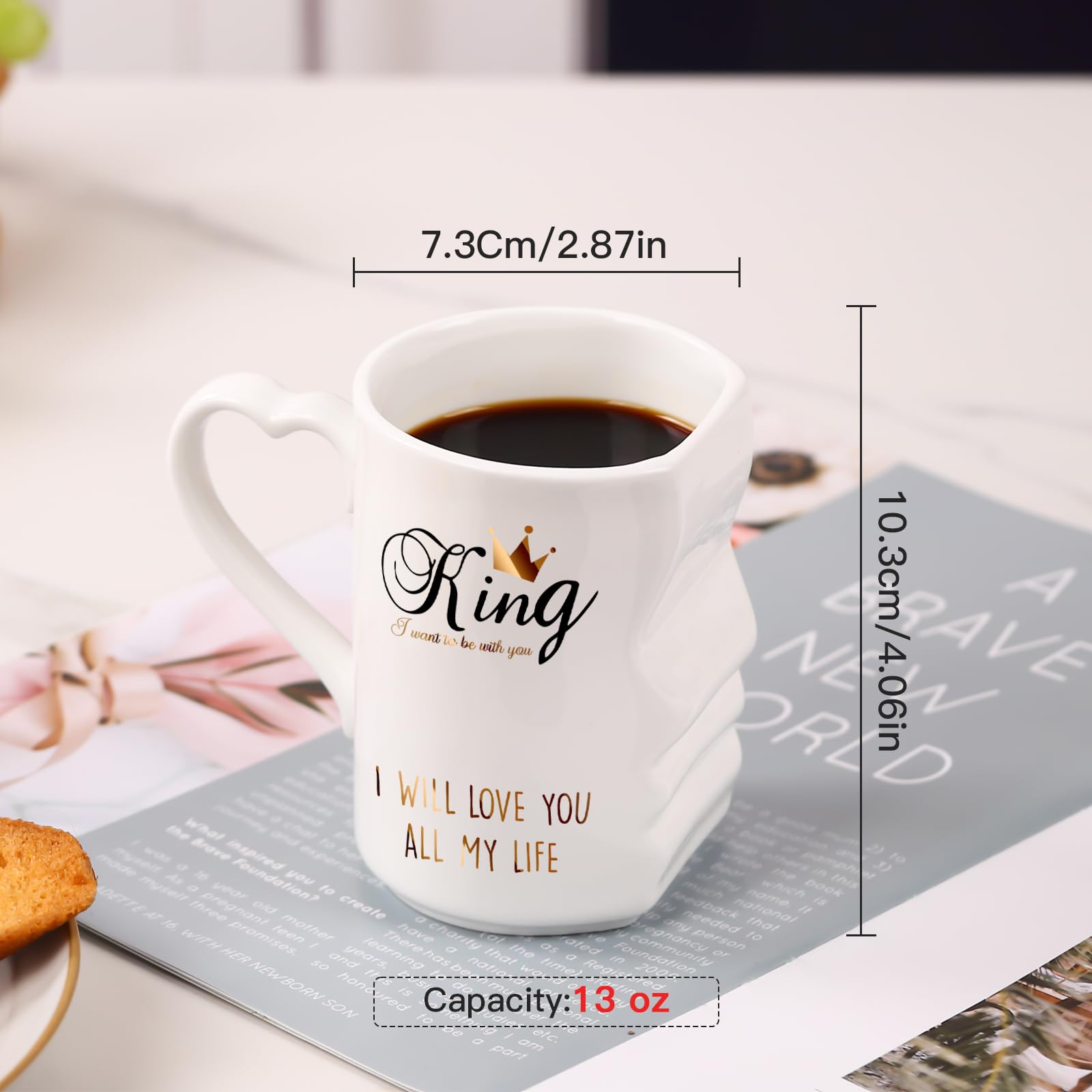 SIPBYSOP Wedding Gifts Kiss Mug, Bridal Shower Gift,Engagement Presentfor Couples Newlyweds, King Queen Kiss Mug, Coffee Cup for Couple