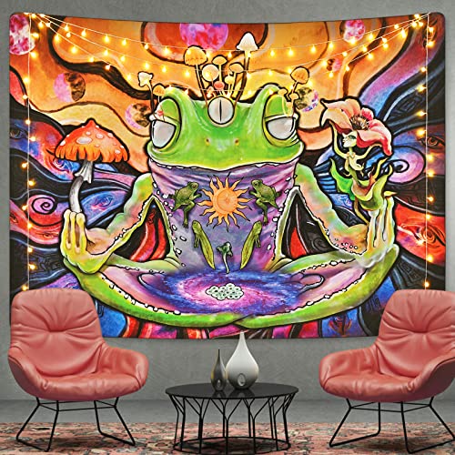 Krelymics Frog Tapestry Mushroom Tapestry Mystic Eyes Tapestries Moon Phase Tapestry Abstract Tapestry Wall Hanging for Room(51.2 x 59.1 inches)