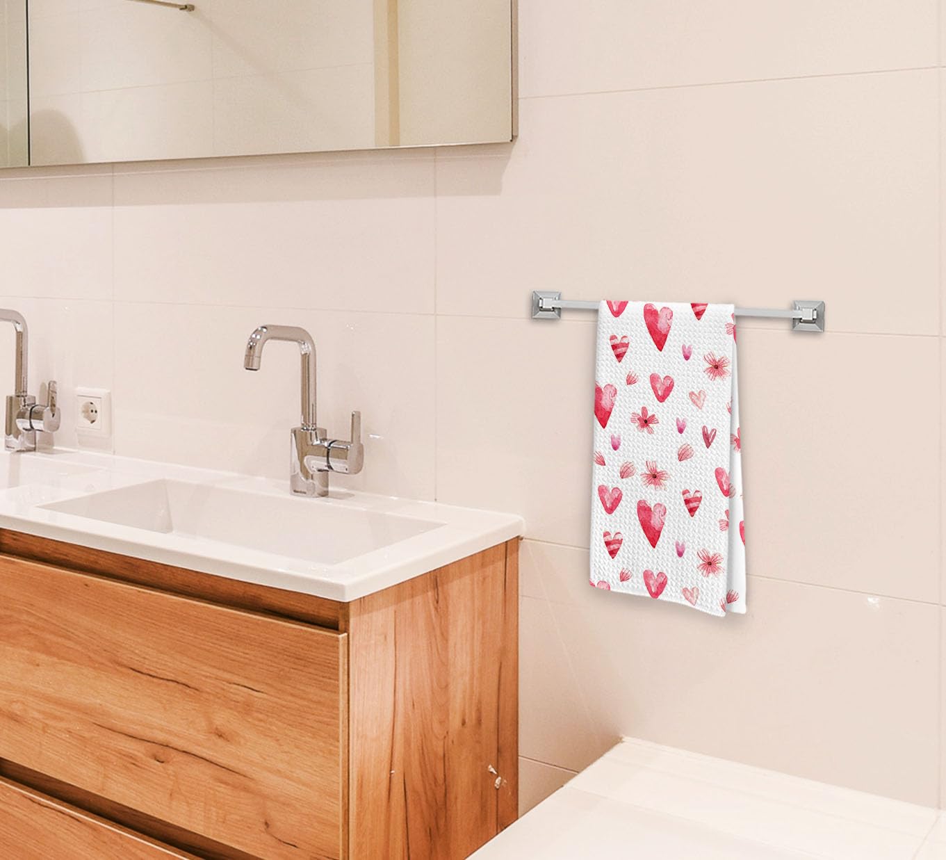 Dwept Valentines Day Kitchen Towels, Love Heart Pattern Hand Towels, Anniversary Wedding Bathroom Kitchen Decor, Valentines Romantic Gifts for Him Her, Floral Petal Tea Towels for Kitchen 428