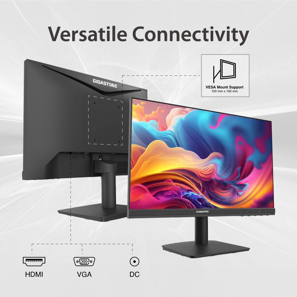 Gigastone 21.45 inch VA LED Back Light Monitor 75Hz FHD 1920 x 1080, 1080P 178° Wide View Frameless Computer Monitor 4ms, Eye Care Technology, Ergonomic Tilt VESA Mount, HDMI VGA