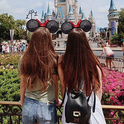 YUNISS 2 PCS Mouse Ears, Shiny Red Sequin Bow Mouse Ears Headbands for Adult Women Girls Christmas Birthday Party (Red)