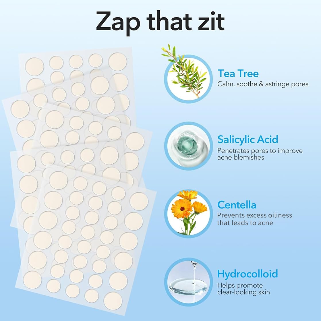 QUSTERE Pimple Patches for Face, Hydrocolloid Acne Patches, Cute Round Shape Zit Covers, Spot Stickers with Tea Tree, Salicylic Acid & Cica Oil| 2 Sizes (9mm, 12mm) |288 Count